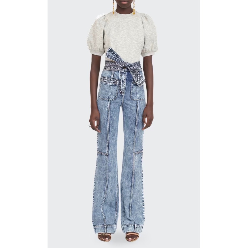 Ulla Johnson Wade Jean Acid Wash Tie Waist Flared Patch Pockets Size 2